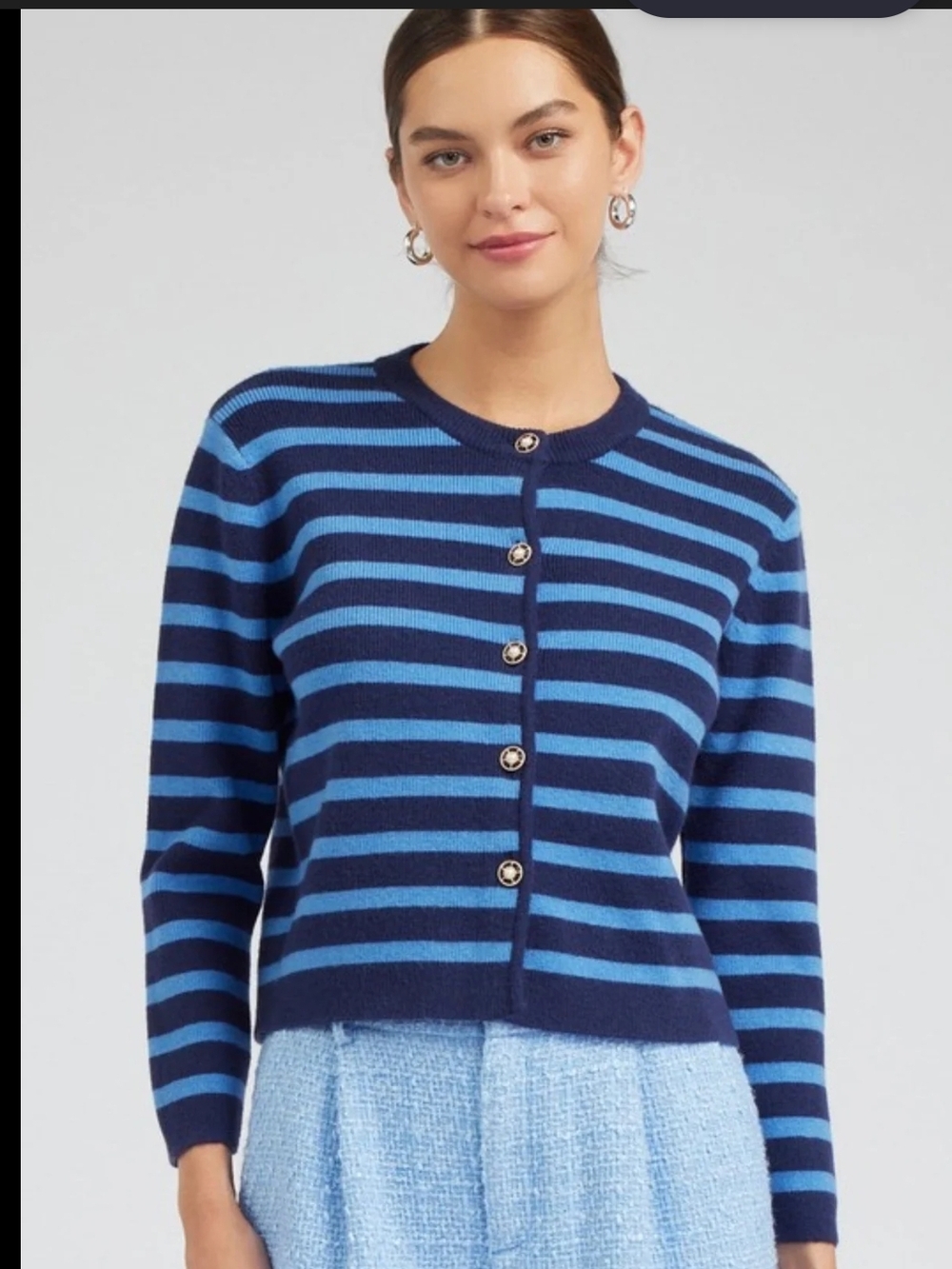 Robertson & Rodeo Striped Navy & Light Blue Button-Up Sweater - Women